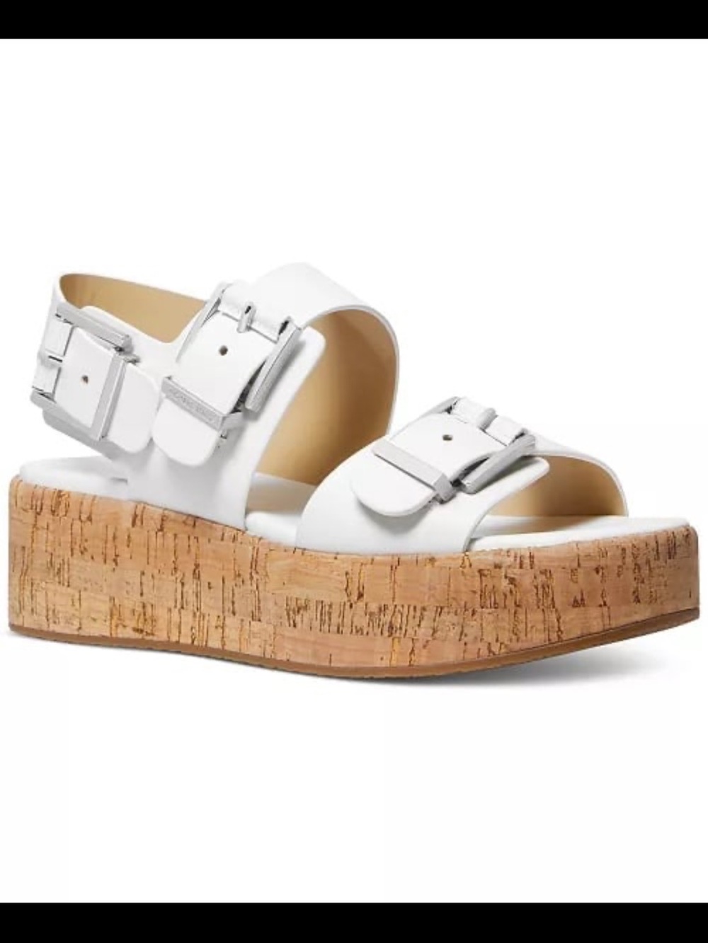 Michael Kors White Cork Platform Buckle Sandal Wedge